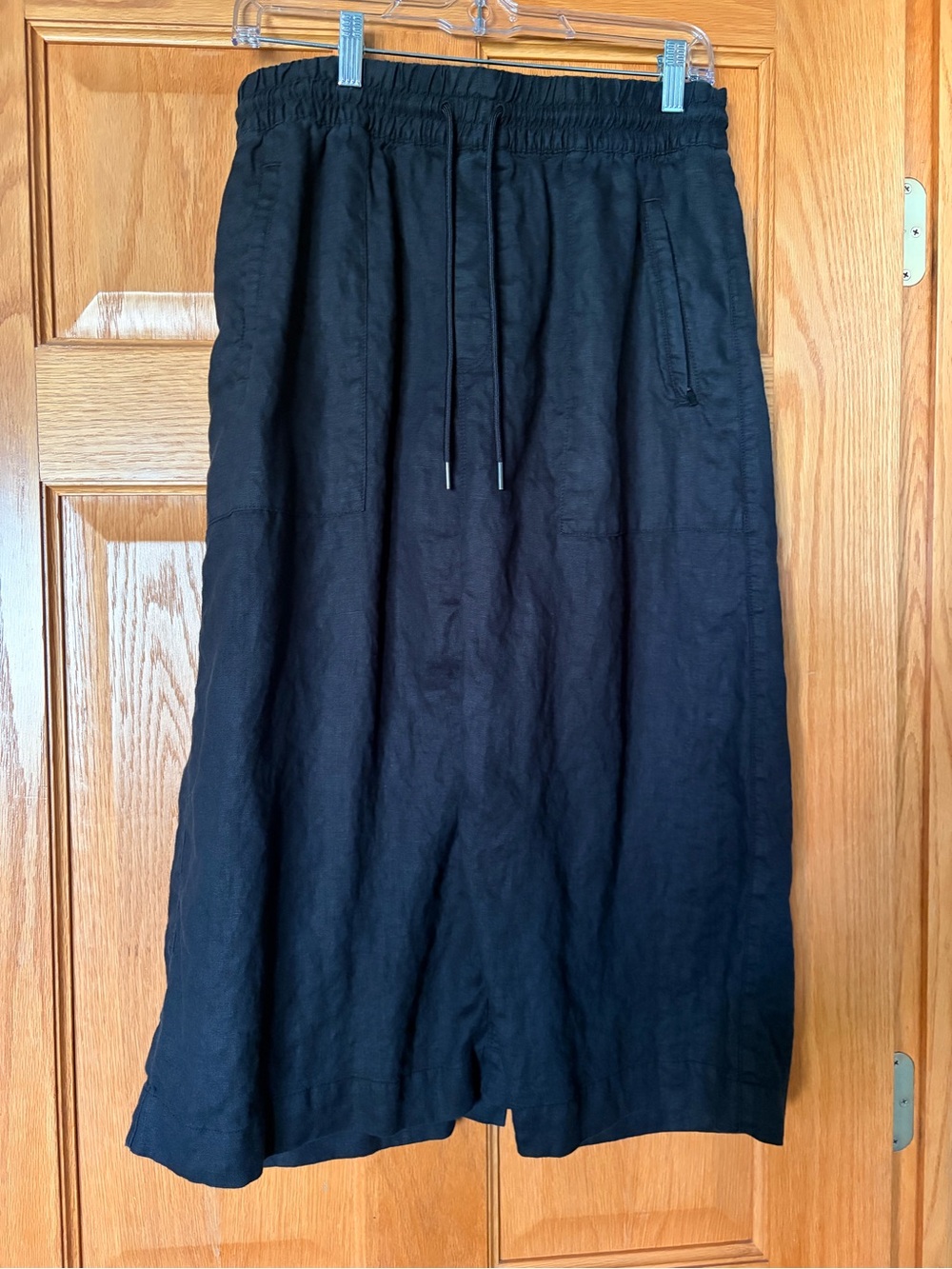 Athleta Women’s Black Drawstring Linen Blend Midi Skirt